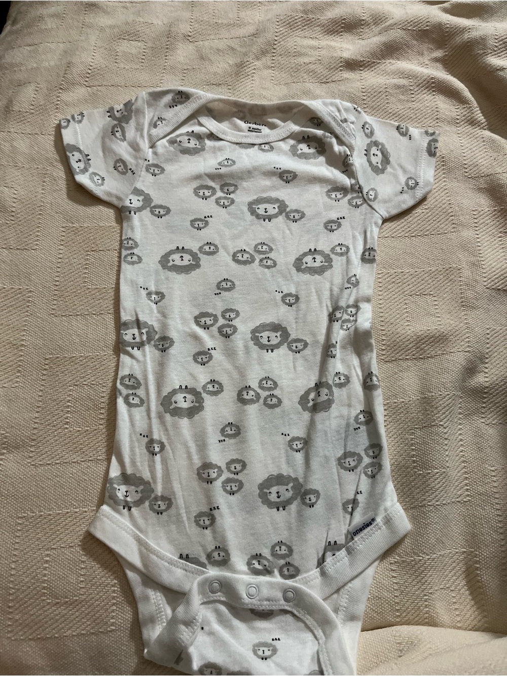 Gerber White One-Piece with Gray Lion Print